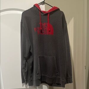 The North Face Gray and Red Sweatshirt Hoodie